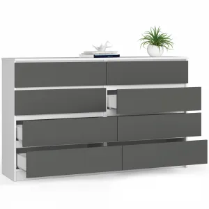 Ak furniture Komoda Kuba 160 cm 8 zásuviek biela/grafit