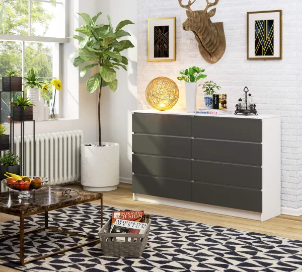 Ak furniture Komoda Kuba 160 cm 8 zásuviek biela/grafit
