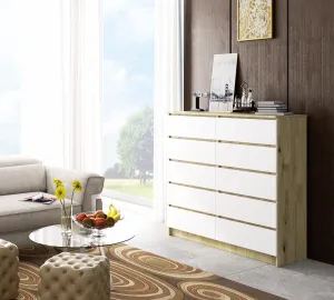 Ak furniture Komoda Kuba 140 cm 10 zásuviek dub artisan/biela
