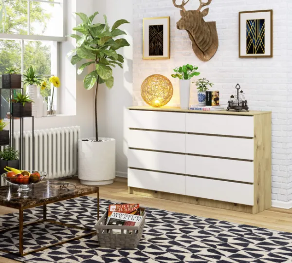 Ak furniture Komoda Kuba 160 cm 8 zásuviek dub artisan/biela