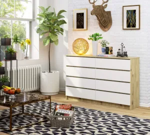 Ak furniture Komoda Kuba 160 cm 8 zásuviek dub artisan/biela