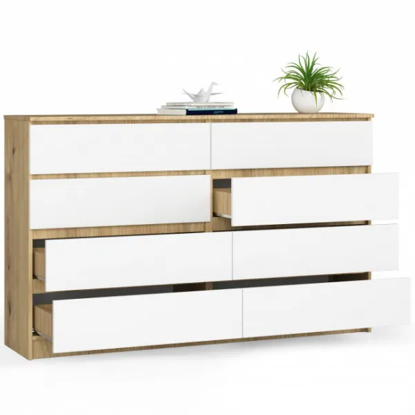 Ak furniture Komoda Kuba 160 cm 8 zásuviek dub artisan/biela