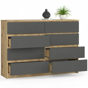 Ak furniture Komoda Kuba 140 cm 8 zásuviek dub artisan/grafit