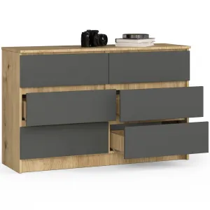 Ak furniture Komoda Kuba 120 cm 6 zásuviek dub artisan/grafit