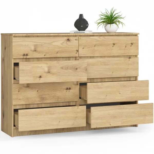 Ak furniture Komoda Kuba 140 cm 8 zásuviek dub artisan
