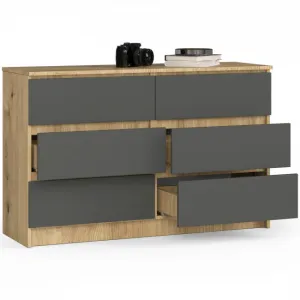 Ak furniture Komoda Kuba 120 cm 6 zásuviek dub artisan/grafit