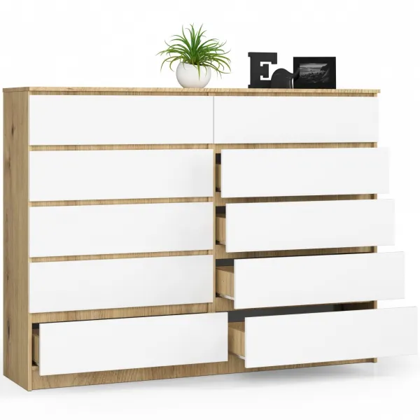 Ak furniture Komoda Kuba 160 cm 10 zásuviek dub artisan/biela