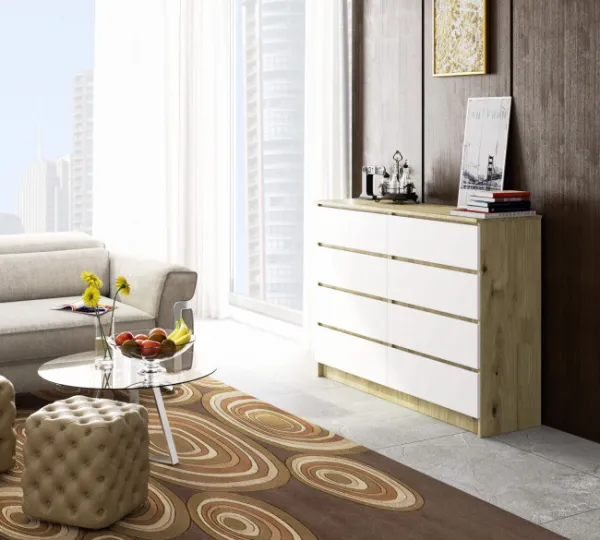 Ak furniture Komoda Kuba 140 cm 8 zásuviek dub artisan/biela