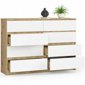 Ak furniture Komoda Kuba 140 cm 8 zásuviek dub artisan/biela