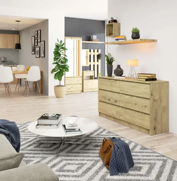 Ak furniture Komoda Kuba 140 cm 6 zásuviek dub artisan