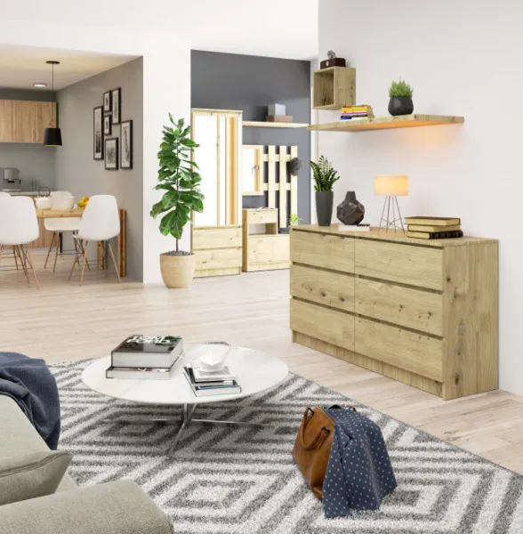Ak furniture Komoda Kuba 140 cm 6 zásuviek dub artisan