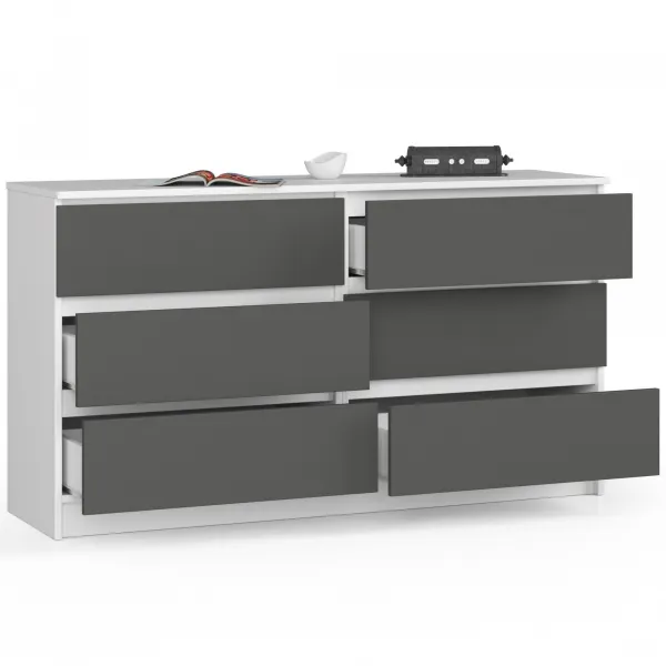 Ak furniture Komoda Kuba 140 cm 6 zásuviek biela/grafitová