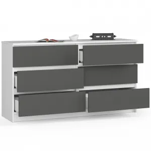 Ak furniture Komoda Kuba 140 cm 6 zásuviek biela/grafitová