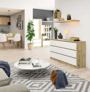 Ak furniture Komoda Kuba 140 cm 6 zásuviek dub artisan/biela