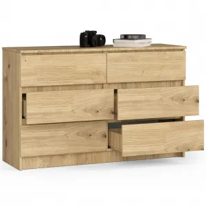 Ak furniture Komoda Kuba 120 cm 6 zásuviek dub artisan