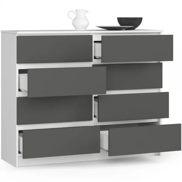 Ak furniture Komoda Kuba 120 cm 8 zásuviek biela/grafitová