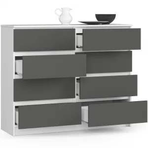 Ak furniture Komoda Kuba 120 cm 8 zásuviek biela/grafitová