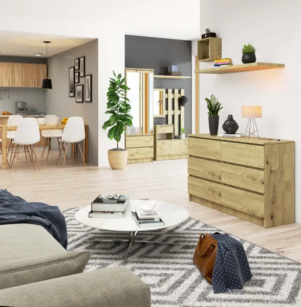 Ak furniture Komoda Kuba 120 cm 6 zásuviek dub artisan