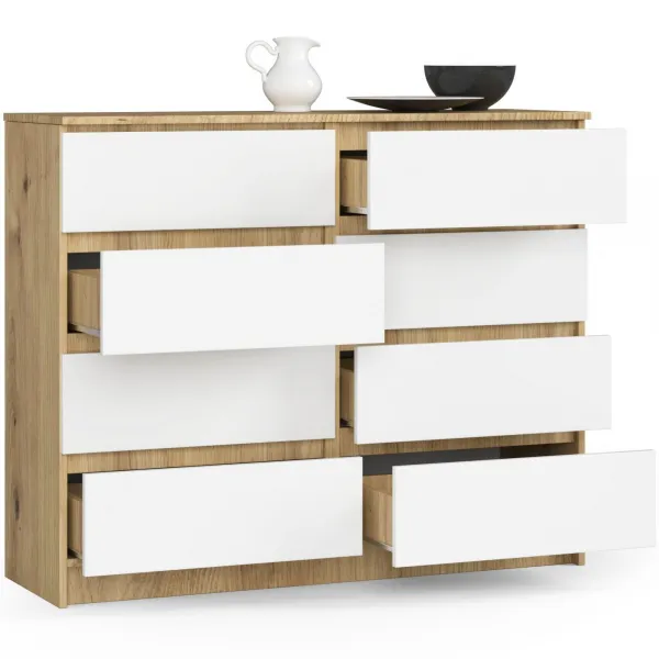 Ak furniture Komoda Kuba 120 cm 8 zásuviek dub artisan/biela