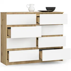 Ak furniture Komoda Kuba 120 cm 8 zásuviek dub artisan/biela