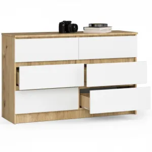 Ak furniture Komoda Kuba 120 cm 6 zásuviek dub artisan/biela