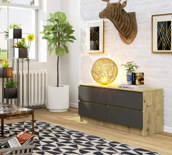 Ak furniture Komoda Kuba 120 cm 4 zásuvky dub artisan/grafitová