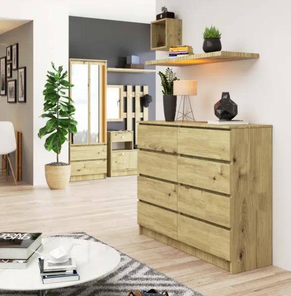 Ak furniture Komoda Kuba 120 cm 8 zásuviek dub artisan