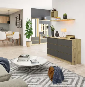 Ak furniture Komoda Kuba 140 cm 6 zásuviek dub artisan/grafitová