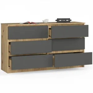 Ak furniture Komoda Kuba 140 cm 6 zásuviek dub artisan/grafitová