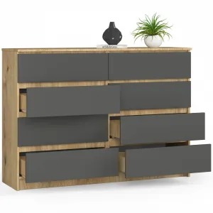 Ak furniture Komoda Kuba 140 cm 8 zásuviek dub artisan/grafit