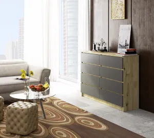 Ak furniture Komoda Kuba 140 cm 8 zásuviek dub artisan/grafit