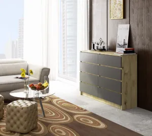 Ak furniture Komoda Kuba 140 cm 8 zásuviek dub artisan/grafit
