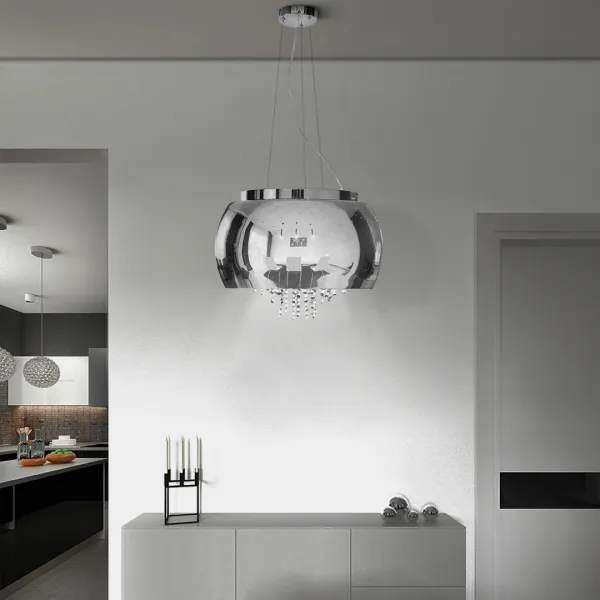 DECOREUM Strieborná sklenená lampa s malými korálkami 50 cm