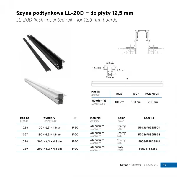 DECOREUM Magnetická lišta čierna zapustená LL-20D 100 cm