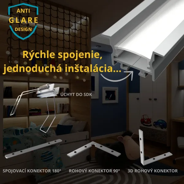 LED lišta zapustená R16 strieborná Dĺžka: 2m, Typ krytky: Bez krytky