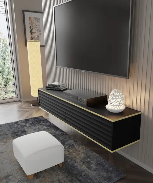 BIM TV stolík Wabi 180 cm, čierny matný