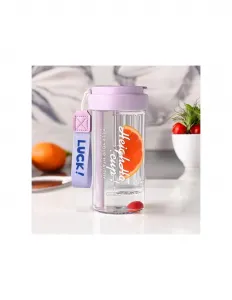 Fľaša na vodu Simple s košíkom a slamkou 600 ML fialová farba