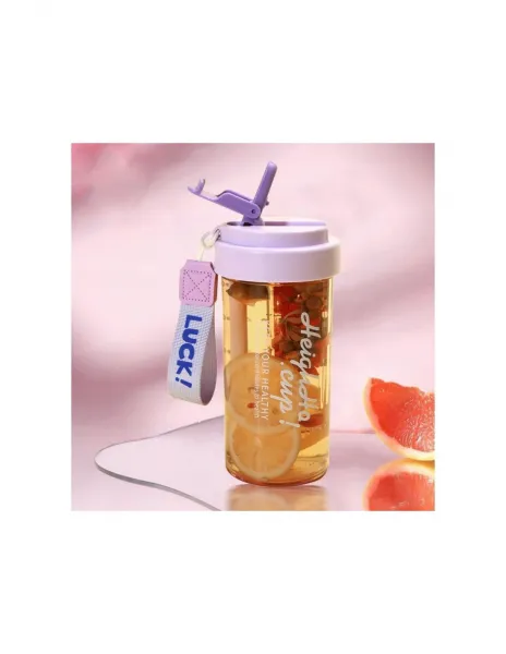 Fľaša na vodu Simple s košíkom a slamkou 600 ML fialová farba