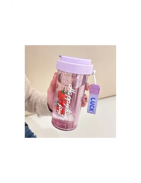 Fľaša na vodu Simple s košíkom a slamkou 600 ML fialová farba