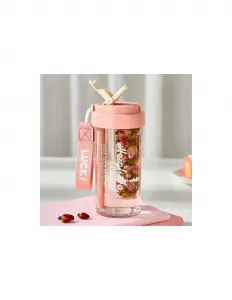Fľaša na vodu Simple s košíkom a slamkou 600 ML ružová farba