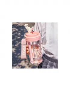 Fľaša na vodu Simple s košíkom a slamkou 600 ML ružová farba