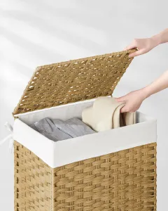 SONGMICS Skládací ratanový koš na prádlo Houry 90 l světle hnědý
