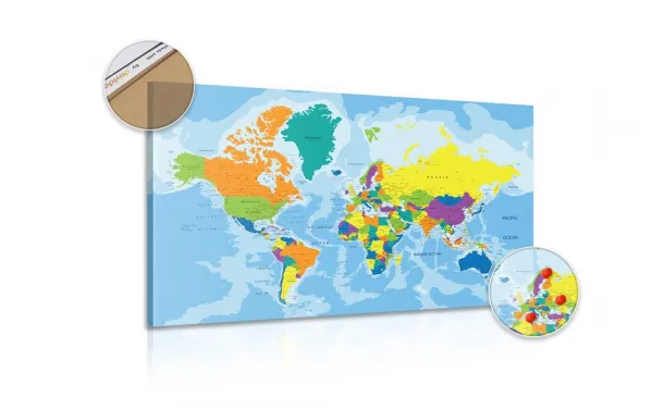 Obraz na korku farebná mapa sveta
