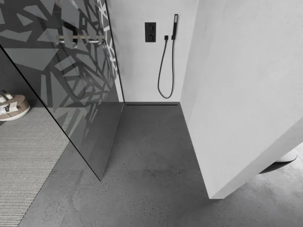 MEXEN/S - KIOTO Sprchová zástena WALK-IN 90x200 cm 8 mm, čierna, biely vzor 800-090-101-70-85