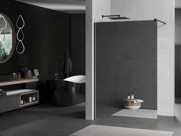 MEXEN/S - KIOTO Sprchová zástena WALK-IN 120x200 cm 8 mm, čierna, zrkadlové sklo 800-120-101-70-50