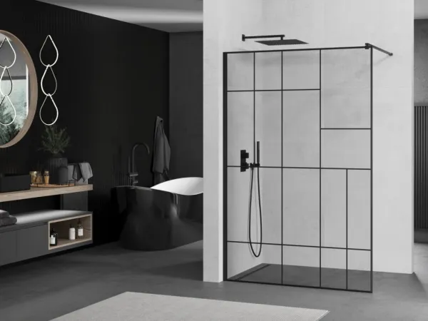 MEXEN/S - KIOTO Sprchová zástena WALK-IN 120x200 cm 8 mm, čierna, čierny vzor 2 800-120-101-70-78