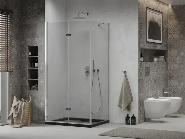 MEXEN/S - Lima sprchovací kút 80x120, transparent, chróm + čierna vanička so sifónom 856-080-120-01-00-4070
