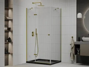MEXEN/S - Roma sprchovací kút 80x100, transparent, zlatá + čierna vanička so sifónom 854-080-100-50-00-4070G