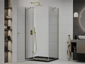 MEXEN/S - Roma sprchovací kút 80x100, transparent, zlatá + čierna vanička so sifónom 854-080-100-50-00-4070G
