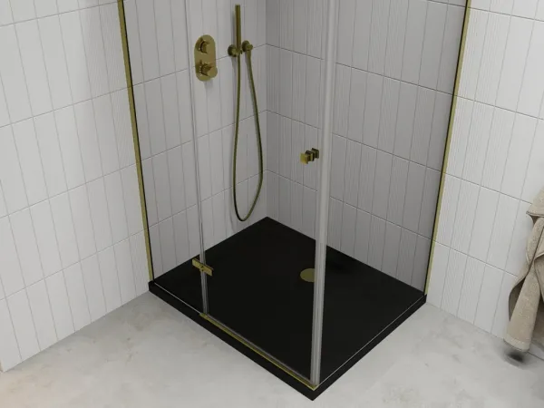 MEXEN/S - Roma sprchovací kút 80x100, transparent, zlatá + čierna vanička so sifónom 854-080-100-50-00-4070G